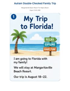 Cover of the Autism Double-Checked Family Trip Visual Guide for the August 2026 trip to Margaritaville Beach Resort Fort Myers Beach.